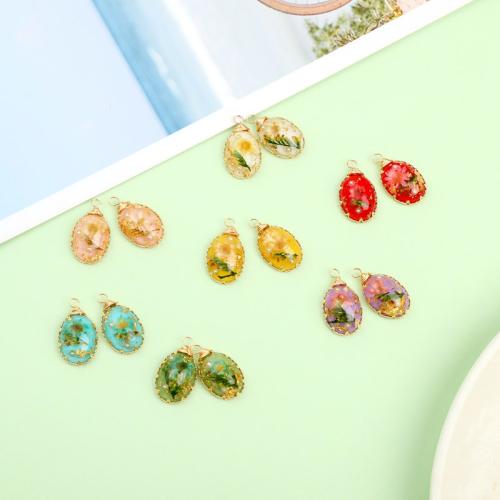 Bijoux pendentifs en Zinc alliage , alliage de zinc, avec Autocollant époxyde & Fleurs séchées & perle de plastique, larme, Placage, DIY, plus de couleurs à choisir, 13-14x23-24mm, Vendu par PC