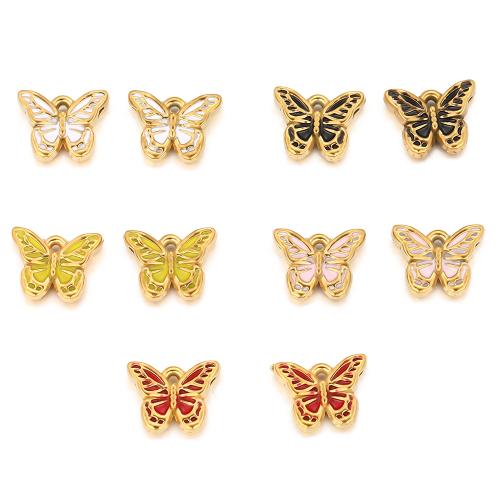 Acier inoxydable 304 Pendentif, papillon, Placage de couleur d'or, DIY & émail, plus de couleurs à choisir Vendu par sac[