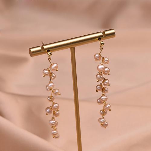 Boucles d'oreilles d'eau douce de Perle , laiton, avec perle d'eau douce cultivée, Plaqué or 18K, bijoux de mode & pour femme, plus de couleurs à choisir, 72mm, Vendu par paire
