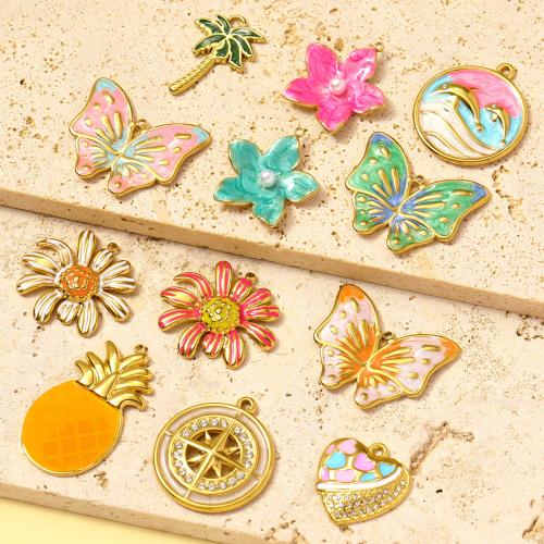 Acier inoxydable 304 Pendentif, avec perle de plastique, DIY & émail & avec strass, plus de couleurs à choisir Vendu par sac