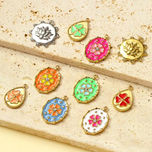 Acier inoxydable 304 Pendentif, DIY & émail & avec strass, plus de couleurs à choisir Vendu par sac