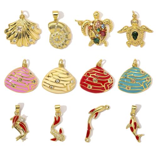 laiton Pendentif, avec perle de plastique, Placage, DIY & pavé de micro zircon & émail, plus de couleurs à choisir, protéger l'environnement, sans nickel, plomb et cadmium Vendu par sac