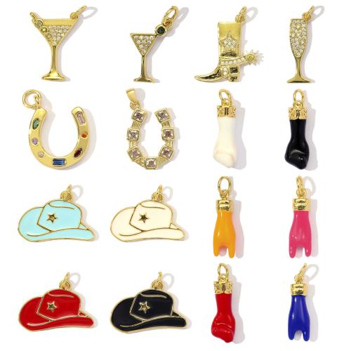 laiton Pendentif, Placage, DIY & pavé de micro zircon & émail, plus de couleurs à choisir, protéger l'environnement, sans nickel, plomb et cadmium Vendu par sac