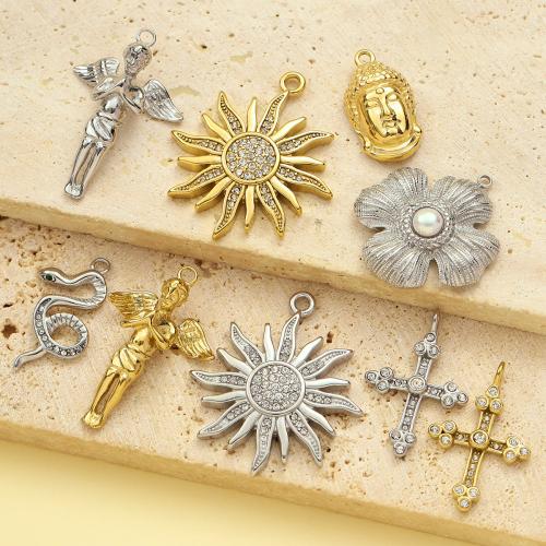 Acier inoxydable 304 Pendentif, avec perle de plastique, Placage de couleur d'or, DIY & avec strass, plus de couleurs à choisir Vendu par sac