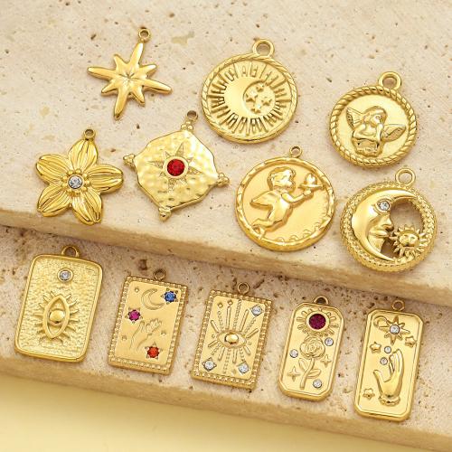 Pendentifs en acier inoxydable strass, Acier inoxydable 304, Placage de couleur d'or, DIY & avec strass, plus de couleurs à choisir Vendu par sac