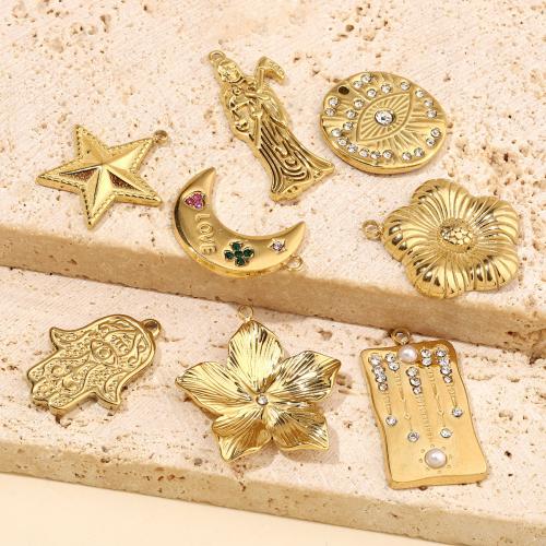 Pendentifs en acier inoxydable strass, Acier inoxydable 304, avec perle de plastique, Placage de couleur d'or, DIY & avec strass, plus de couleurs à choisir Vendu par sac