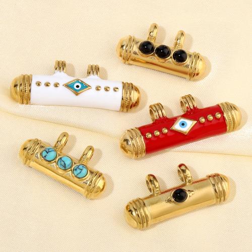 Acier inoxydable 304 Pendentif, avec Pierre naturelle, Placage de couleur d'or, DIY & émail & double trou, plus de couleurs à choisir Vendu par sac[