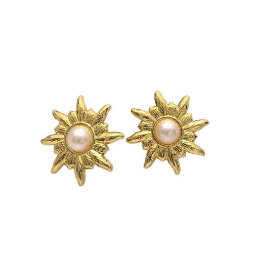 Boucle en acier inoxydable, Acier inoxydable 304, avec perle de plastique, Plaqué or 18K, bijoux de mode & styles différents pour le choix & pour femme, Vendu par paire