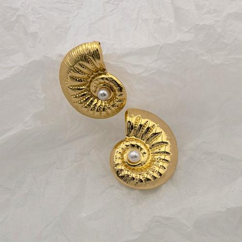 Boucle en acier inoxydable, Acier inoxydable 304, avec perle de plastique, Plaqué or 18K, bijoux de mode & styles différents pour le choix & pour femme, Vendu par paire