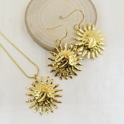 Parures de bijoux en acier inoxydable, Acier inoxydable 304, soleil, Plaqué or 18K, bijoux de mode & styles différents pour le choix & pour femme, Vendu par paire