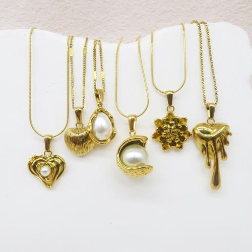 ステンレス鋼のジュエリーネックレス, 304ステンレススチール, とともに プラスチック製パール, 18金メッキ, ファッションジュエリー & 異なるスタイルを選択 & 女性用, 長さ:約 41-50 センチ, 売り手 パソコン