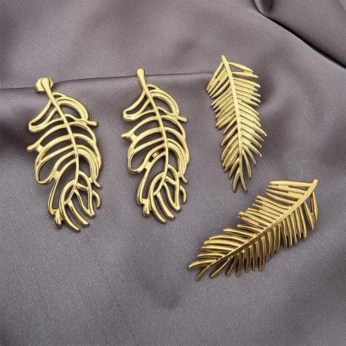 Boucle en acier inoxydable, Acier inoxydable 304, feuille, Plaqué or 18K, bijoux de mode & styles différents pour le choix & pour femme, Vendu par paire