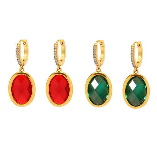 Boucle d'oreille goutte inox, Acier inoxydable 304, avec Pierre de verre, Plaqué or 18K, bijoux de mode & pour femme & avec strass, plus de couleurs à choisir, Vendu par paire