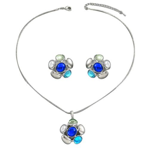 Ensemble de bijoux en cuivre, laiton, avec Gemme synthétique, fleur, 2 pièces & bijoux de mode & pour femme, couleur originale, Vendu par fixé