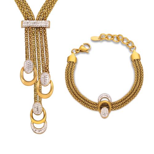 Titanium Steel Jewelry Set, plated, three layers & for woman & with rhinestone 