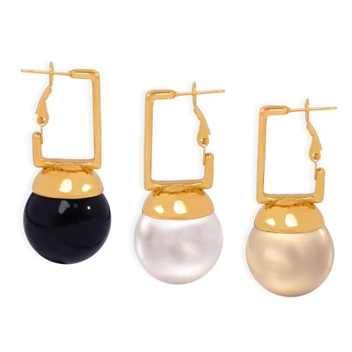 Titanium Steel Earrings, with Plastic Pearl, gold color plated, fashion jewelry & for woman 
