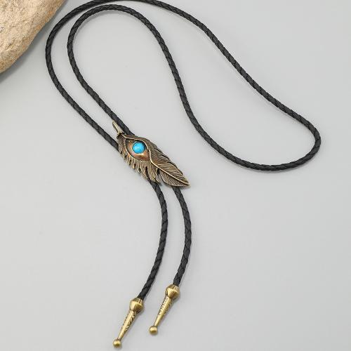 cuir PU collier, avec turquoise synthétique & alliage de zinc, forme de plume, fait à la main, Vintage & unisexe & réglable, plus de couleurs à choisir, Vendu par PC[