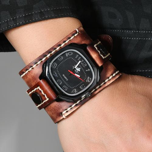 Cuero de vaca Pulsera de reloj, con Vidrio & aleación de zinc, Cuadrado, Vintage & movimiento chino & para hombre, más colores para la opción, longitud:aproximado 28 cm, Vendido por UD