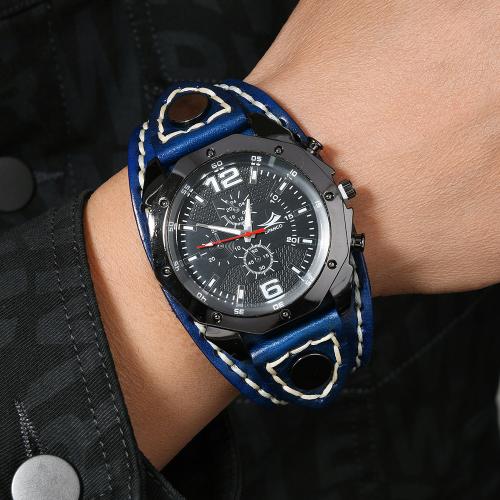 Cuero de vaca Pulsera de reloj, con Vidrio & aleación de zinc, Vintage & movimiento chino & para hombre, más colores para la opción, longitud:aproximado 26 cm, Vendido por UD