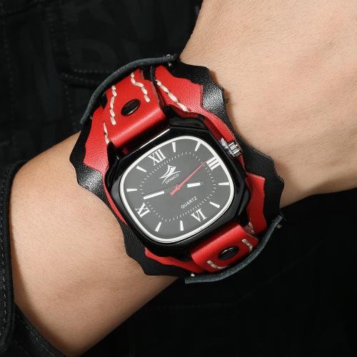 Cuero de vaca Pulsera de reloj, con Cordón de cera & Vidrio & aleación de zinc, movimiento chino & estilo punky & para hombre, más colores para la opción, longitud:aproximado 29 cm, Vendido por UD