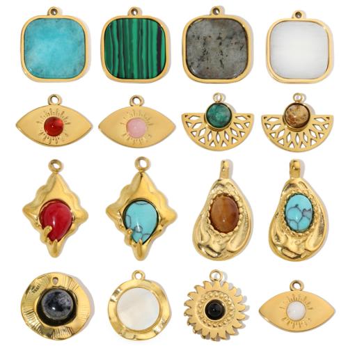 Stainless Steel Pendants, 304 Stainless Steel, with Natural Stone, gold color plated, DIY 