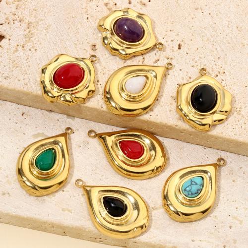 Stainless Steel Pendants, 304 Stainless Steel, with Natural Stone, gold color plated, DIY 