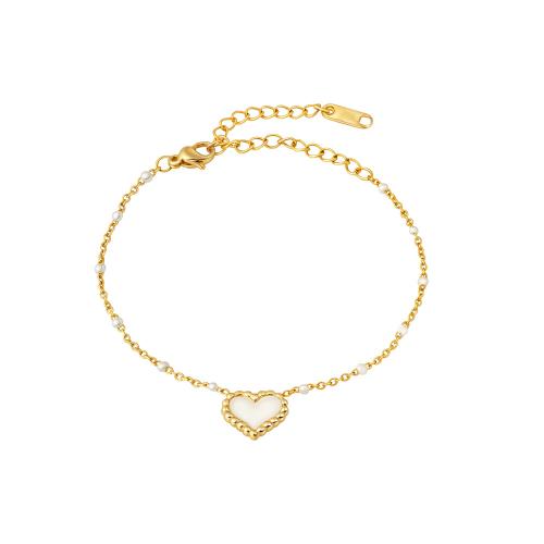 Acero inoxidable Pulsera con dijes, acero inoxidable 304, con Nácar & Perlas plásticas, chapado, Joyería & para mujer, Vendido por UD