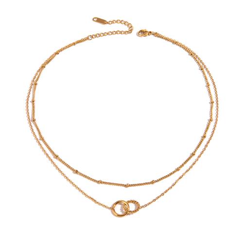 Collier de bijoux en acier inoxydable, Acier inoxydable 304, Placage, Double couche & bijoux de mode & pour femme, doré, Vendu par PC[