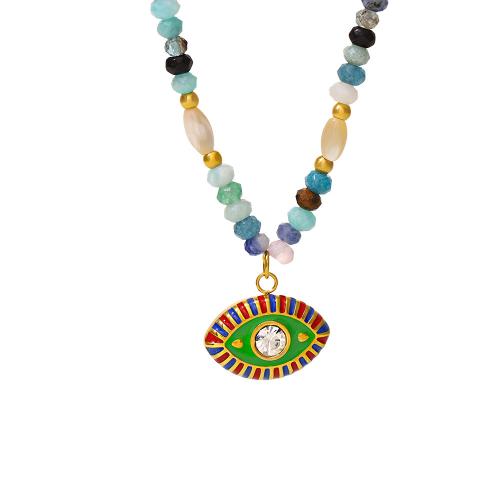Gemstone Necklaces, 304 Stainless Steel, with Natural Stone & Cubic Zirconia, plated, fashion jewelry & for woman & enamel, multi-colored 