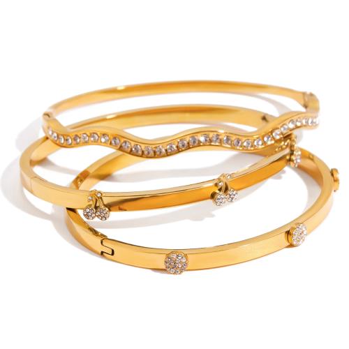 Bracelet en acier inoxydable, Acier inoxydable 304, Placage, styles différents pour le choix & pour femme & avec strass, doré, Vendu par PC
