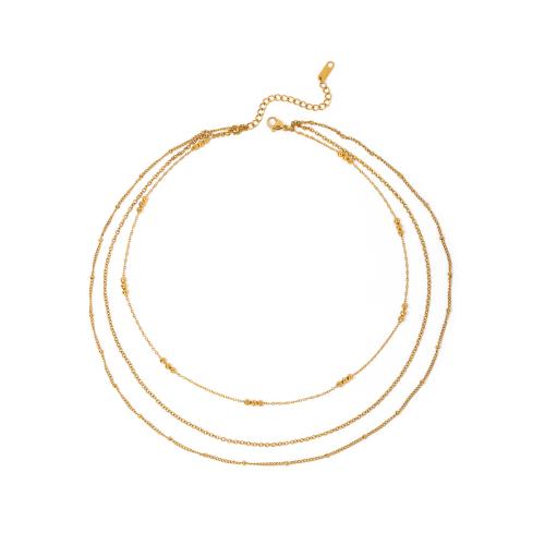 Collier de bijoux en acier inoxydable, Acier inoxydable 304, Plaqué or 18K, trois couches & bijoux de mode & pour femme, Vendu par PC[
