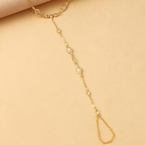 Copper Alloy Bracelet Ring, plated, fashion jewelry & for woman & with rhinestone, golden 