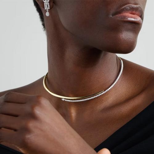 Copper Alloy Collar, plated, fashion jewelry & for woman & with rhinestone 