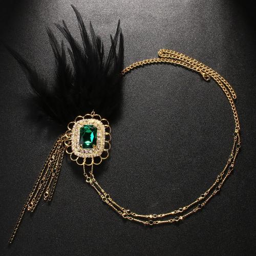 Copper Alloy Headband, with Fiber, plated, fashion jewelry & for woman & with rhinestone, golden 