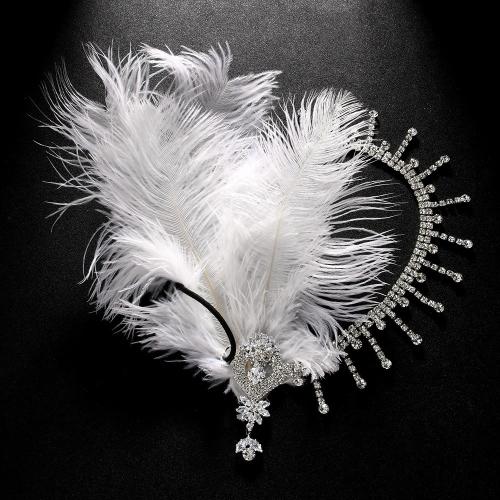 Copper Alloy Headband, with Fiber, fashion jewelry & for woman & with rhinestone, silver color 