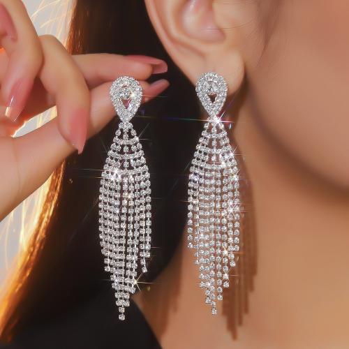 Boucle d'oreille goutte laiton strass, bijoux de mode & pour femme & avec strass, Vendu par paire
