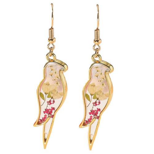 Zinc Alloy Drop Earring, with Dried Flower & Resin, Bird, fashion jewelry & for woman & epoxy gel 