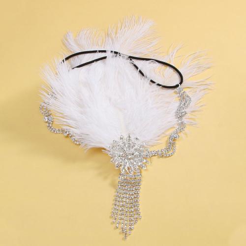 Headband, Copper Alloy, with Fiber & Elastic Thread, fashion jewelry & for woman & with rhinestone, silver color [