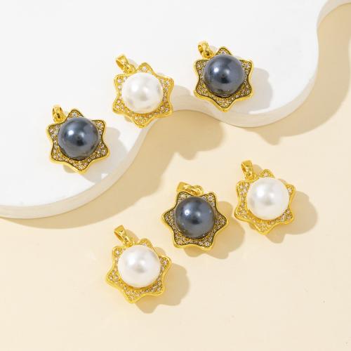 Messing Anhänger, mit Muschelkern, Blume, DIY & mit Strass, keine, verkauft von PC