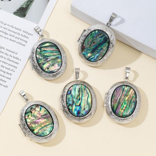 304 Stainless Steel Locket Pendant, with Shell, Ellipse, plated, DIY, mixed colors 