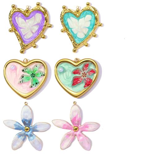 Pendentifs en acier inoxydable émail, Acier inoxydable 304, avec Plastique ABS perle & résine, Placage, DIY, plus de couleurs à choisir Vendu par sac[