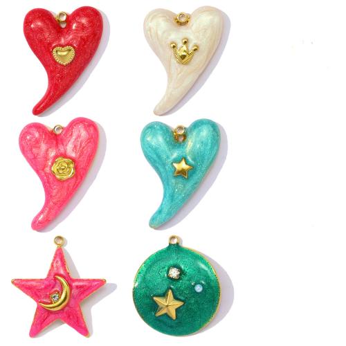 Pendentifs en acier inoxydable strass, Acier inoxydable 304, avec Plastique ABS perle, Placage, DIY & émail & avec strass, plus de couleurs à choisir Vendu par sac