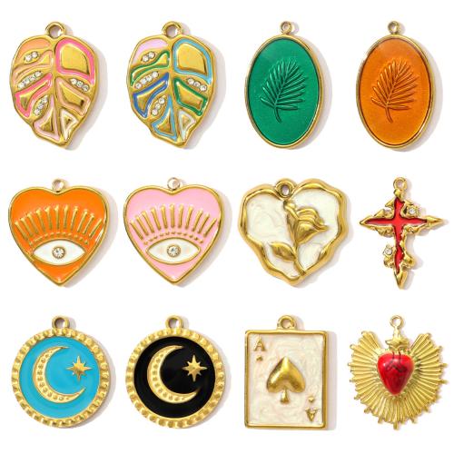 Pendentifs en acier inoxydable strass, Acier inoxydable 304, Placage de couleur d'or, DIY & émail & avec strass, plus de couleurs à choisir Vendu par sac