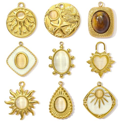 Pendentifs en acier inoxydable strass, Acier inoxydable 304, avec Oeil de chat, Placage de couleur d'or, DIY & émail & avec strass, plus de couleurs à choisir Vendu par sac