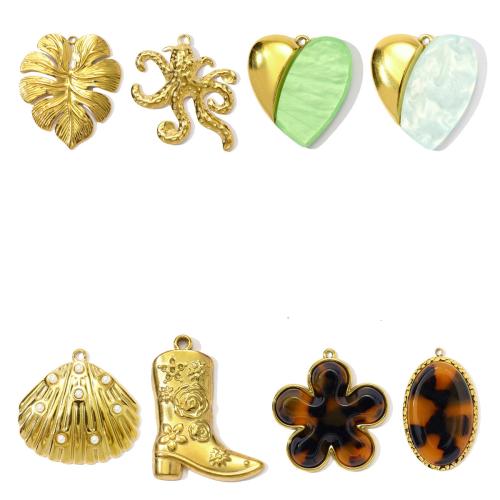 Pendentifs en acier inoxydable, Acier inoxydable 304, avec Plastique ABS perle & résine, Placage de couleur d'or, DIY, plus de couleurs à choisir, Vendu par sac[