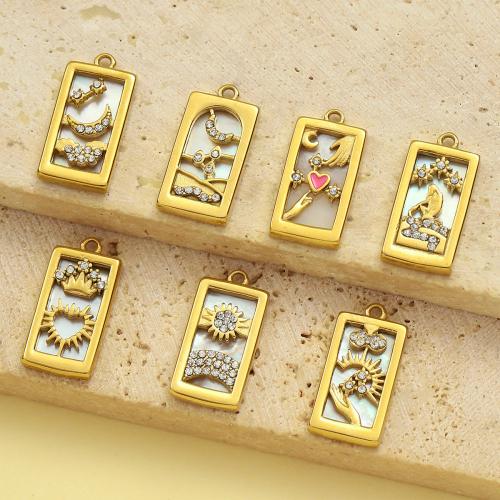 Pendentifs en acier inoxydable strass, Acier inoxydable 304, rectangle, Placage de couleur d'or, DIY & émail & avec strass, plus de couleurs à choisir Vendu par sac