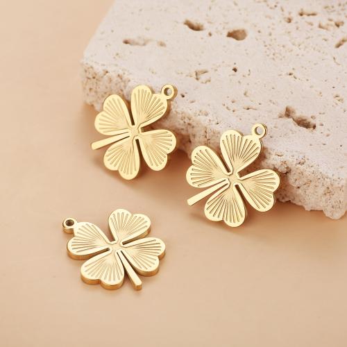 Pendentifs en acier inoxydable, Acier inoxydable 304, Trèfle à quatre feuilles, Placage de couleur d'or, DIY, doré Vendu par sac[