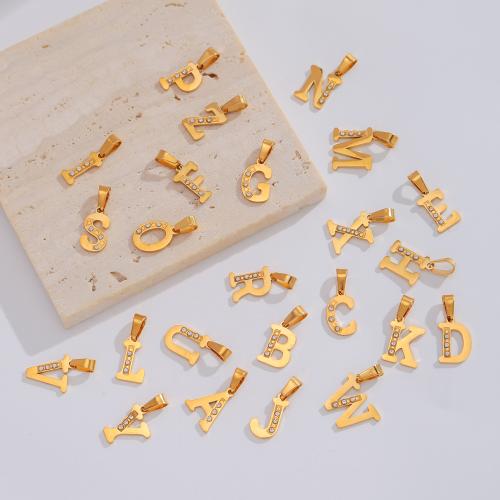 Pendentif de lettre en acier inoxydable, acier inoxydable 316L, Placage de couleur d'or, DIY & pavé de micro zircon, plus de couleurs à choisir, Vendu par paire