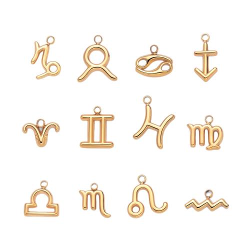 Pendentif en acier inoxydable de constellation, Acier inoxydable 304, 12 Signes du Zodiaque, Placage de couleur d'or, DIY, doré, Vendu par PC