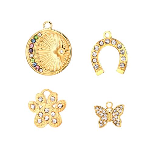 Pendentifs en acier inoxydable strass, Acier inoxydable 304, Placage de couleur d'or, DIY & avec strass, plus de couleurs à choisir Vendu par sac